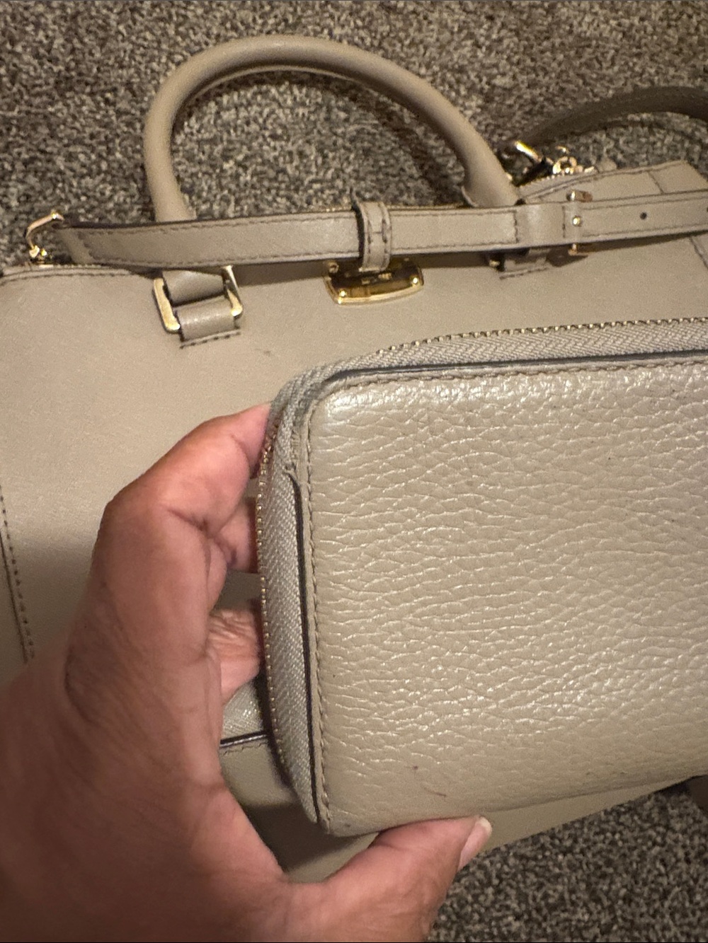 Michael Kors Taupe Saffiano Satchel with Gold Hardware with matching wallet - Picture 15 of 16